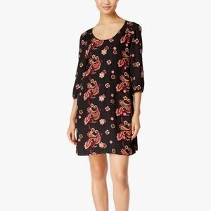 Eci Floral Embroidered 3/4 Sleeve Flowy Mini Dress Artsy Bohemian Feminine